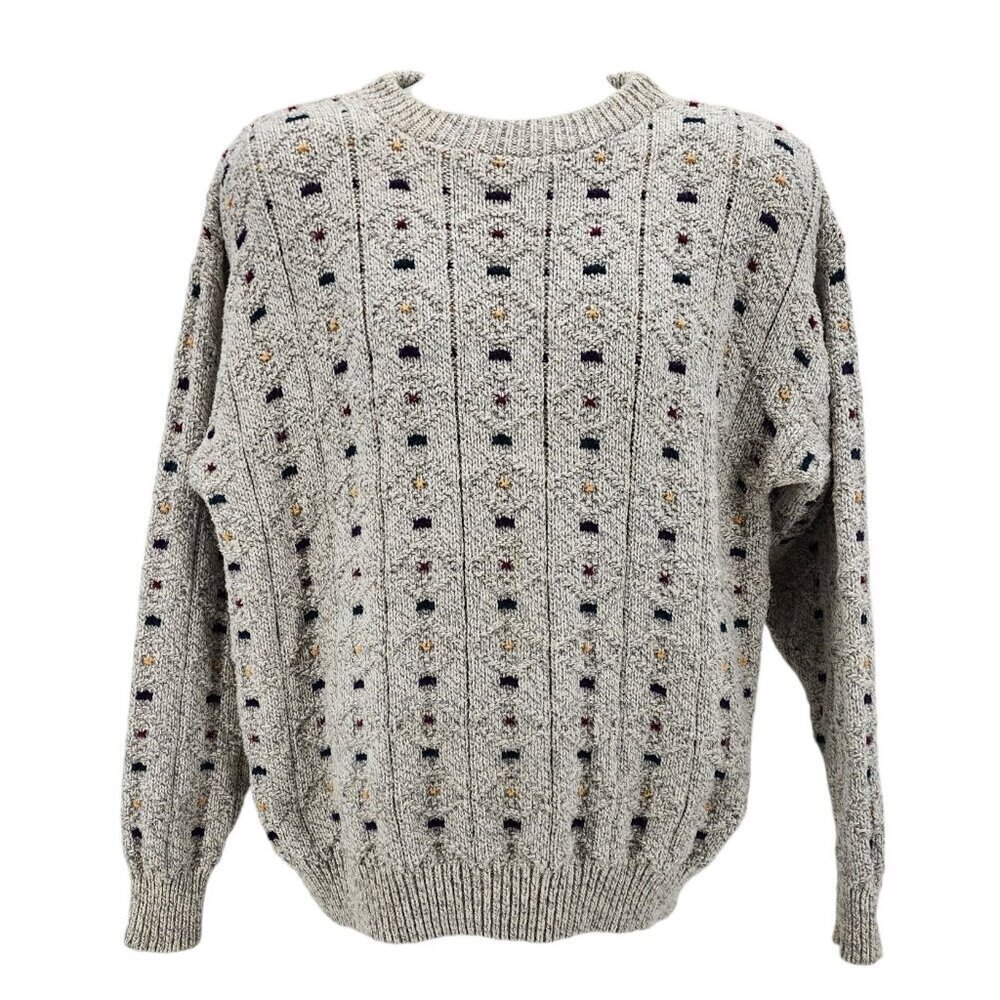 Vintage Northern Reflections Gray Multicolor Retro Knit Grandpa Sweater Large